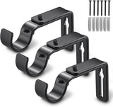 Curtain Rod Bracket Adjustable, Drapery Rod Holder Hooks Support Hangers for 1 inch Diameter Window Curtain Rods (Black, 3-Pack)