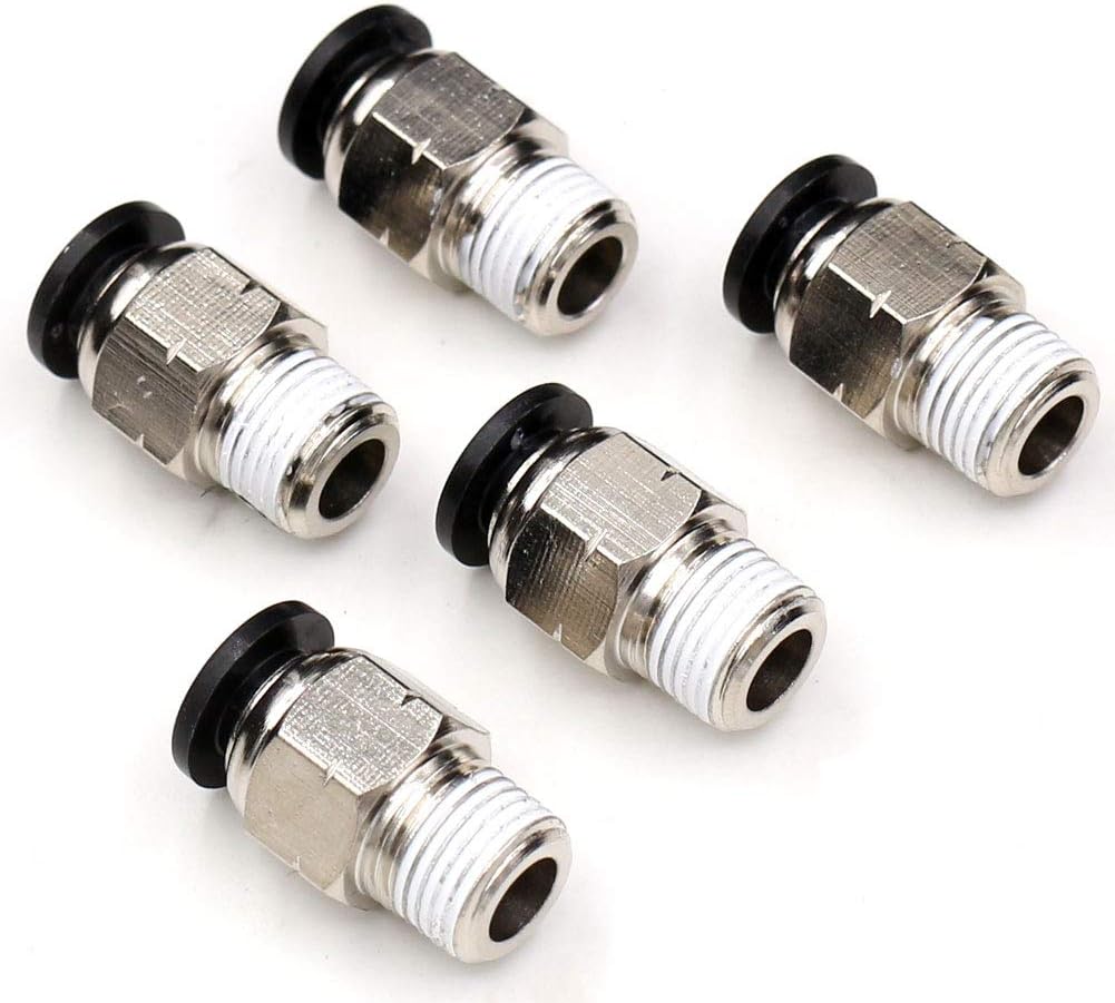 Push to Connect Tube Fitting PC 1/4" Tube Od x 1/8" NPT Thread Quick Connect Air Fittings Pneumatic Connector Straight Push Lock Air Hose Fittings 5Packs