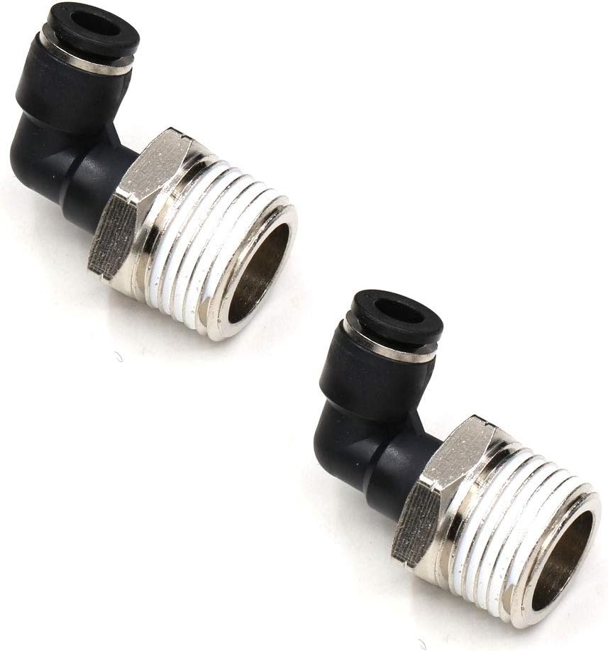 1/2 Npt Push to Connect Air Fitting  1/4 inch OD Tubing Elbow Air Line Quick Connect Fittings Male Threaded 90 Degree Push in Lock Fit Pneumatic Fittings Tube Connector 2Pack