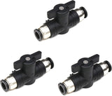 1/4 Push Connect Valve Pneumatic Ball Valve 1/4 inch Tube Quick Connect Valve Straight Union Air Flow Control Valve Tube Fittings air compressor valve 3Pack