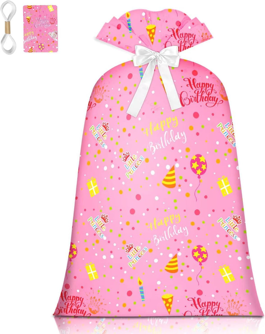 Extra Large Gift Bag Girl Birthday Jumbo Gift Bag, Bday Pink Giant Plastic Oversized Gift Bag Huge Gift Wrap Bag Birthday Bag Wrapping Bag for Large Gift(48inch 1Pack)
