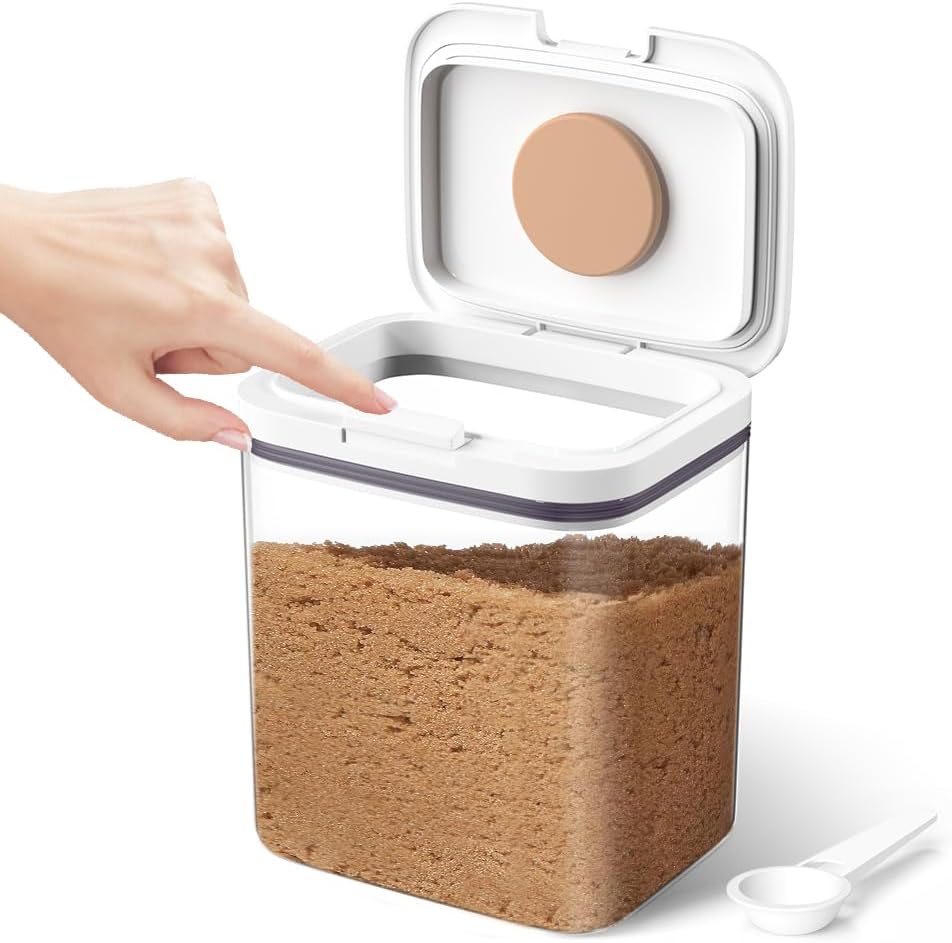 Brown Sugar Container Airtight, 2 Quart Brown Sugar Keeper Storage Container with Spoon