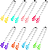 8PCS Silicone Mini Tongs, 5Inch Hand Shape Food Tongs, Colourful Small Kids Tongs for Serving Food, Ice Cube, fruits, Sugar, Barbecue by  (Palm sharp)