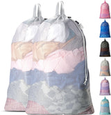 Large Mesh Laundry Bags - 2-Pack Heavy Duty with Handles & Drawstring - Machine Washable Net Laundry Sacks for College Dorm, Camp, Travel, Bedding & Clothes Storage (White)