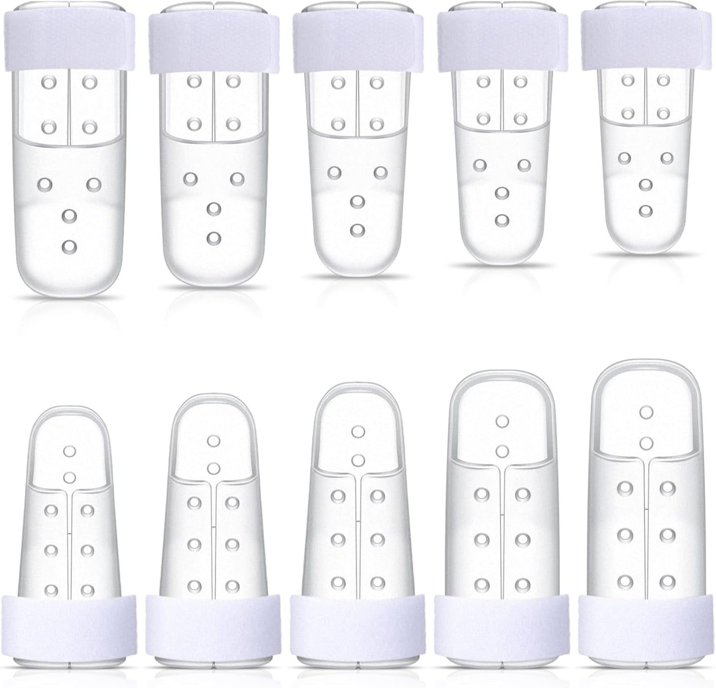 10 Pcs Mallet Finger Splint, 5 Sizes Finger Support Brace Stabilizer Straightener Plastic Fingertip Protectors Arthritis Knuckle Immobilization for Thumb Pinky Middle Index Ring(Transparent)