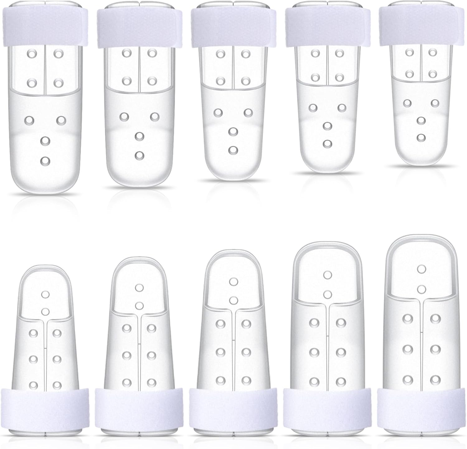 10 Pcs Mallet Finger Splint, 5 Sizes Finger Support Brace Stabilizer Straightener Plastic Fingertip Protectors Arthritis Knuckle Immobilization for Thumb Pinky Middle Index Ring(Transparent)