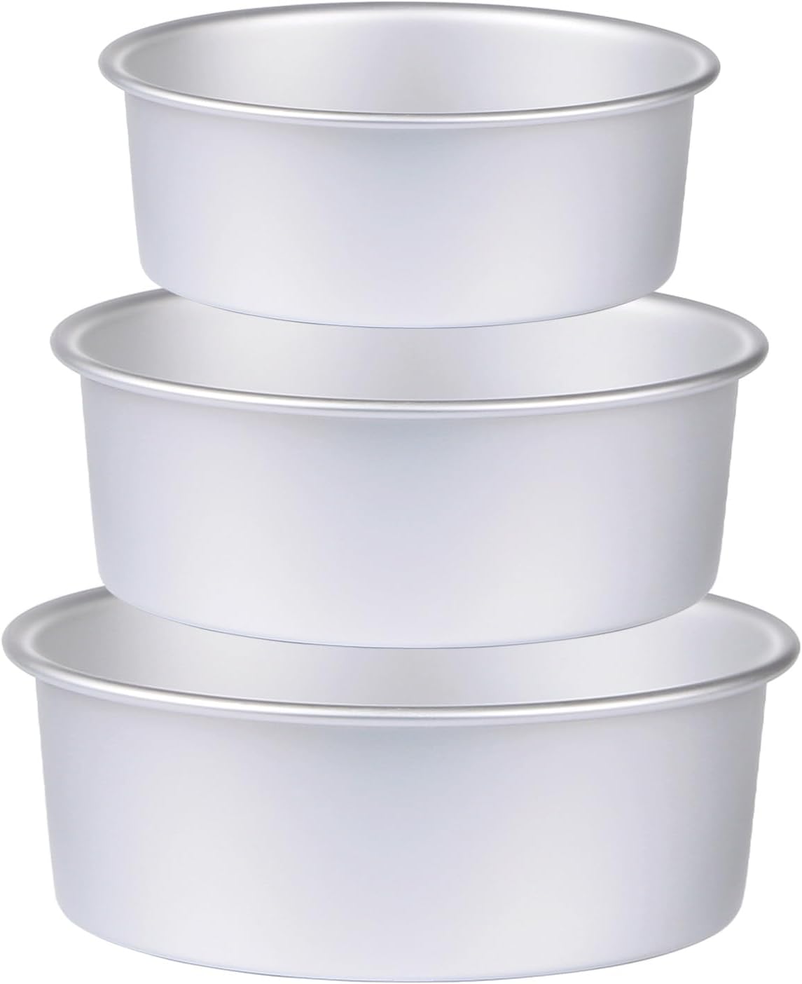 Round Cake Pan Set of 3 (6 x 3 inch/8 x 3 inch/10 x 3 inch), Aluminum Baking Pans for Layer Cakes, Heavy Duty Non-Stick, Evenly Baking Tools for Home Kitchen, Birthday Wedding Anniversary