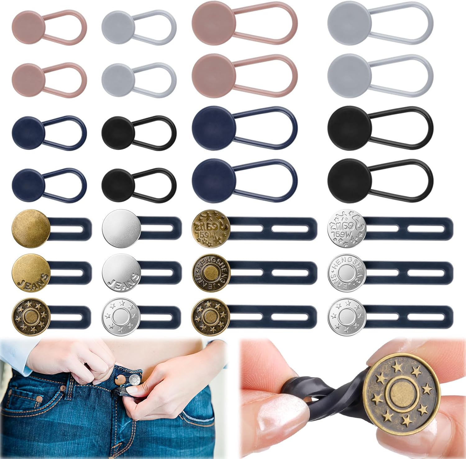 28 Pcs Button Extenders for Jeans, Waist Extender for Jeans, Pants Button Extender for Women & Men, No Sewing Waistband Extenders 1–1.8 Inches, Women's Accessories