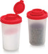 SIGNORAWARE Salt and Pepper Shakers Moisture Proof Set of 2 Large Salt Shaker to go Camping Picnic Outdoors Kitchen Lunch Boxes Travel Spice Set Clear with Red Covers Lids Plastic Airtight Dispenser
