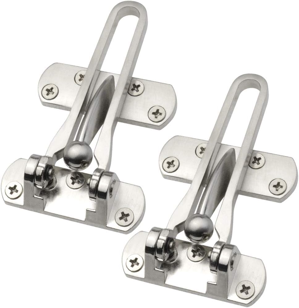 Home Security Door Lock, 2 Pack Latch Guard Clasp Front Door Locks for Kids, Home Reinforcement Lock for Swing-in Doors, Hotel Door Latches, Thicken Solid Aluminium Alloy, Satin Nickel