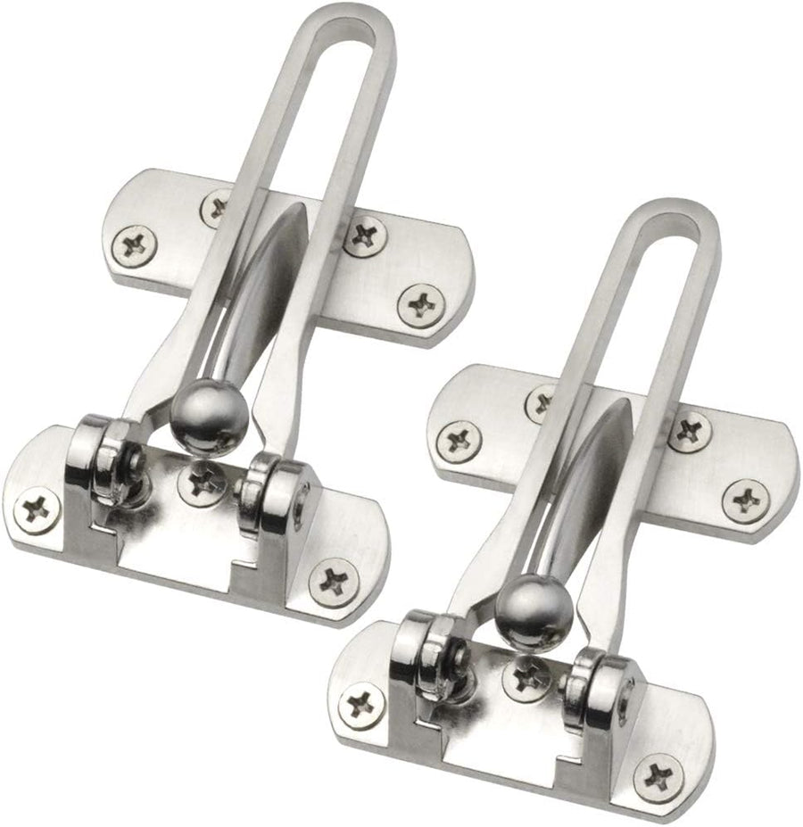Home Security Door Lock, 2 Pack Latch Guard Clasp Front Door Locks for Kids, Home Reinforcement Lock for Swing-in Doors, Hotel Door Latches, Thicken Solid Aluminium Alloy, Satin Nickel
