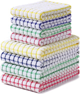Kitchen Towels and Dishcloths Set, 16 x 25 and 12 x 12 Inches, Set of 8 Cotton Terry Kitchen Dish Towels, Super Soft and Absorbent Dish Cloths, Blue/Yellow/Red/Green