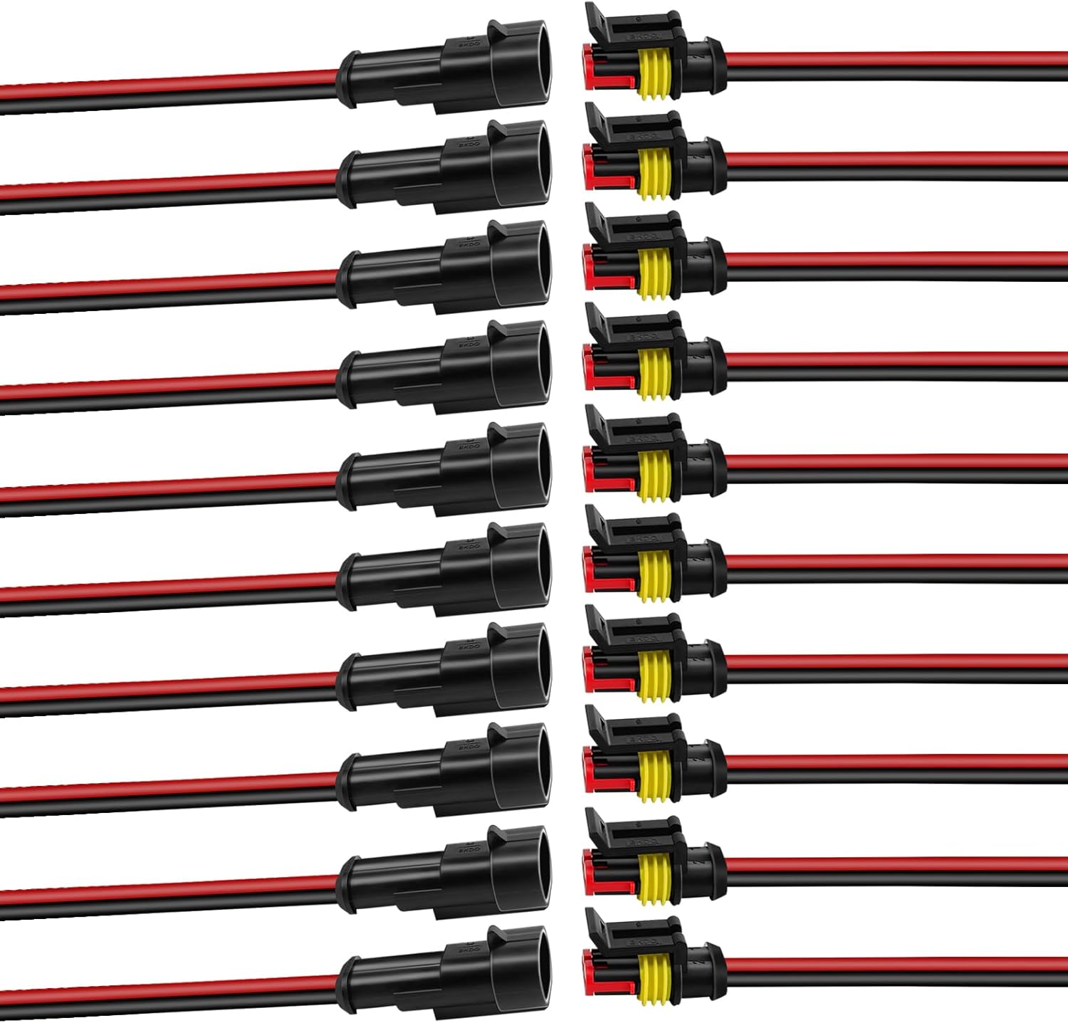 10Pcs Car Waterproof Electrical Connector, 2 Pin Connector, 16 AWG 2 Wire Waterproof Connector, Car Electrical Connectors for Automobiles, Trucks, Boats, Motorcycles and Other Electrical Connections