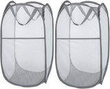 2 Pcs Popup Mesh Laundry Baskets, Collapsible and Portable Clothes Washing Laundry Hampers with Reinforced Carry Handles, Gray Clothes Hamper for Home, Travel, College Dorm