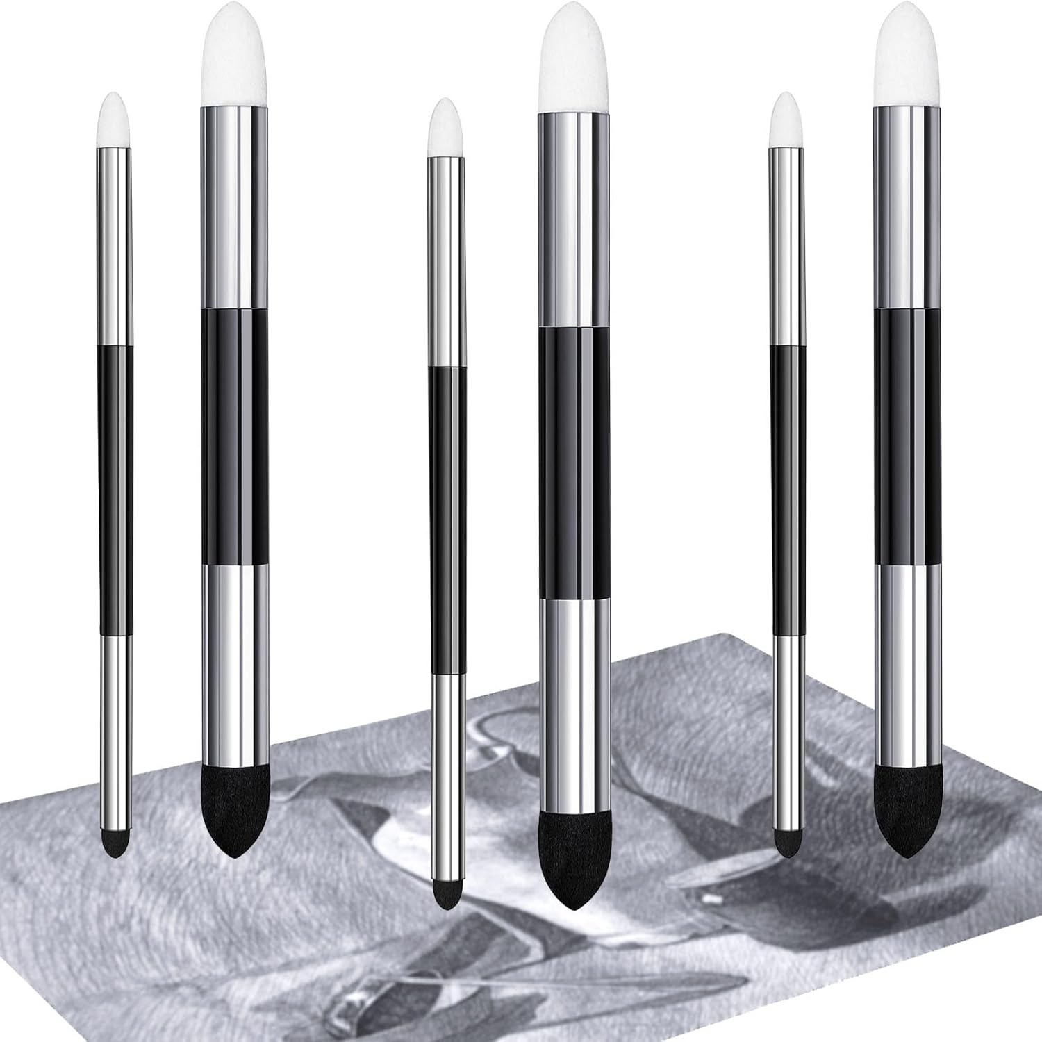 6 Pcs Blending Sponge Pen Double Headed Rub and Buff Washable Sketch Rubbing Sponge Brush Wipe Reusable Blending Stump Drawing Art Blenders for Artist Highlight Shadow Detail Tool (White,Black)