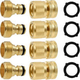 Garden Hose Quick Connector, Solid Brass 3/4 Inch GHT Thread Garden Quick Connect Kit, Male and Female No-Leak Water Hose Fittings (4 Set)
