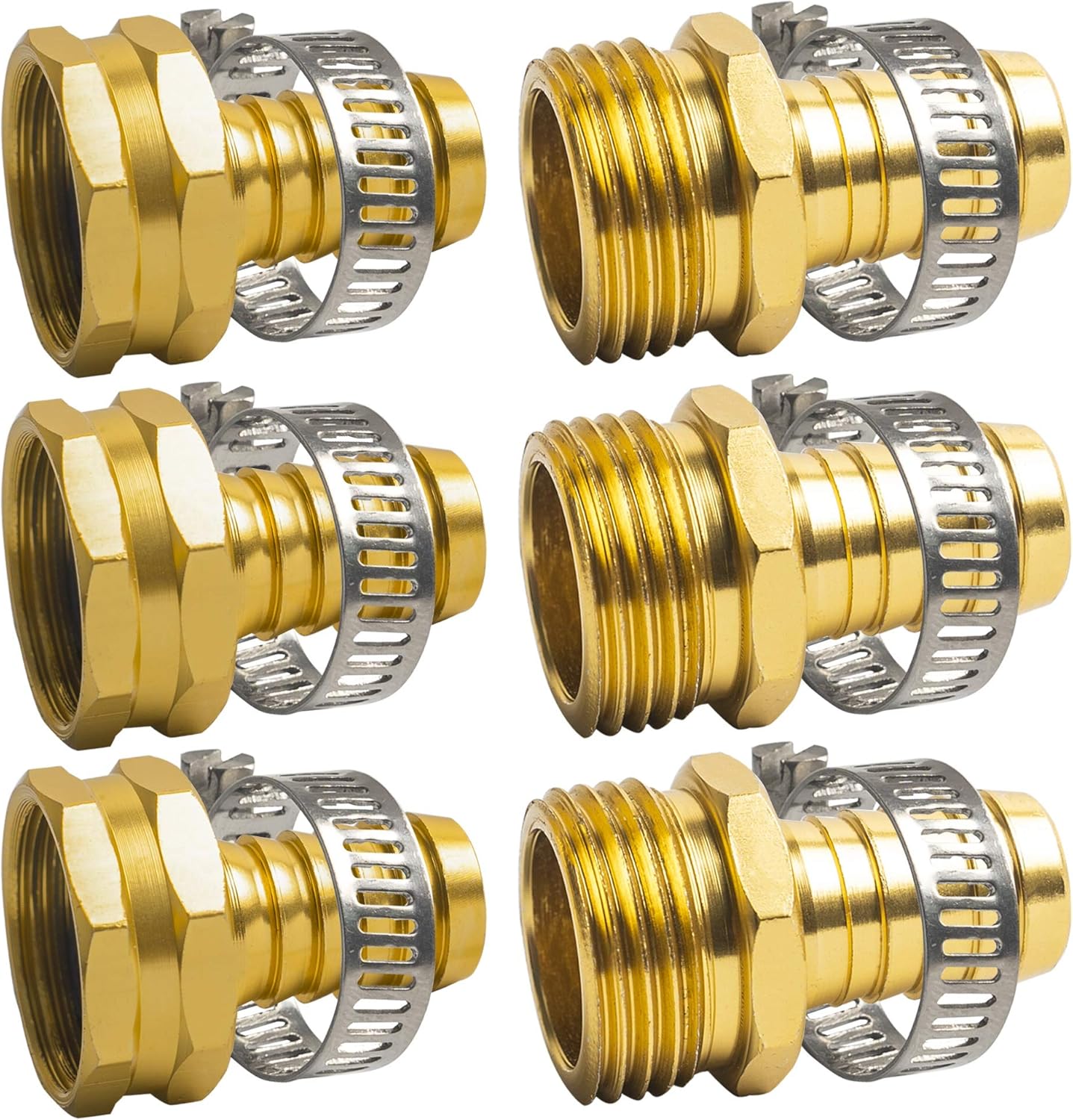 Hose Repair Connectors with Claps, 5/8" Aluminum Garden Hose Repair Kit, Female and Male Hose Connectors & Fitting with Stainless Steel Clamp, 3 pack