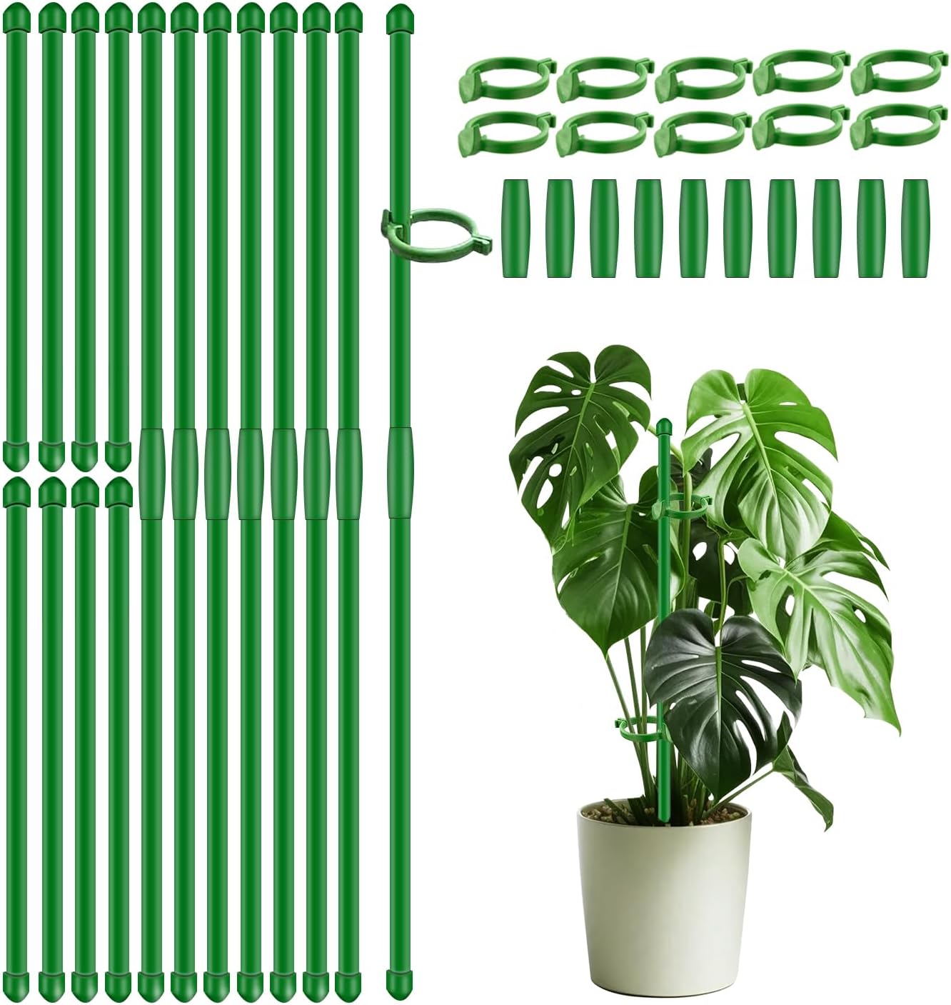 20Pcs Plant Support Stakes 17 inch  Garden Orchid Sticks Extended to 3ft 4ft 5ft Plant Poles with Clips for Indoor Outdoor Potted Tomato Rose Amaryllis Vegetables Comes with 20 Ties