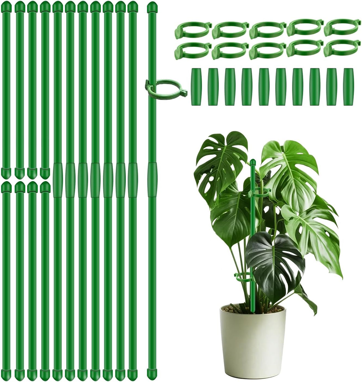 20Pcs Plant Support Stakes 17 inch  Garden Orchid Sticks Extended to 3ft 4ft 5ft Plant Poles with Clips for Indoor Outdoor Potted Tomato Rose Amaryllis Vegetables Comes with 20 Ties