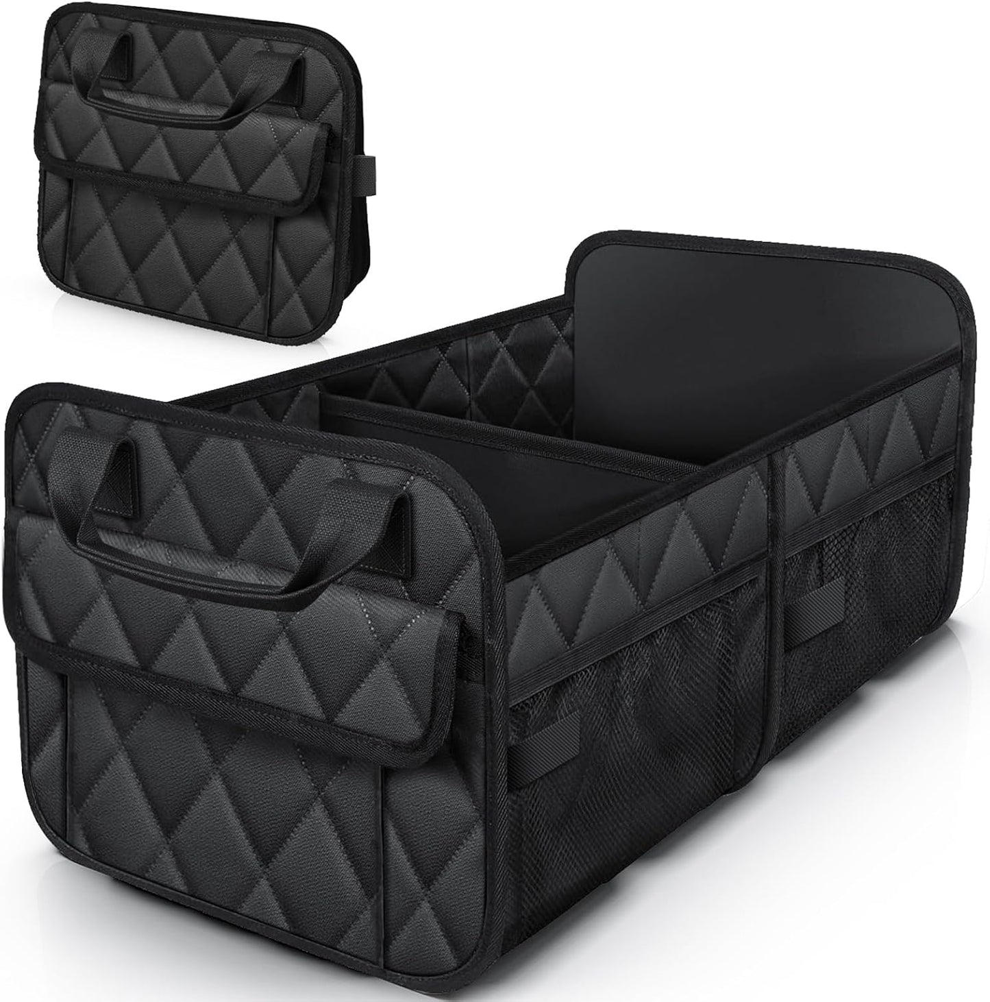 Trunk Organizer for SUV – Foldable & Portable Car Organizers and Storage with 2 Compartments, Large Capacity Car Trunk Organizer Car Accessories for Truck Sedan, Black, 21.7" x 12.8" x 11.0"