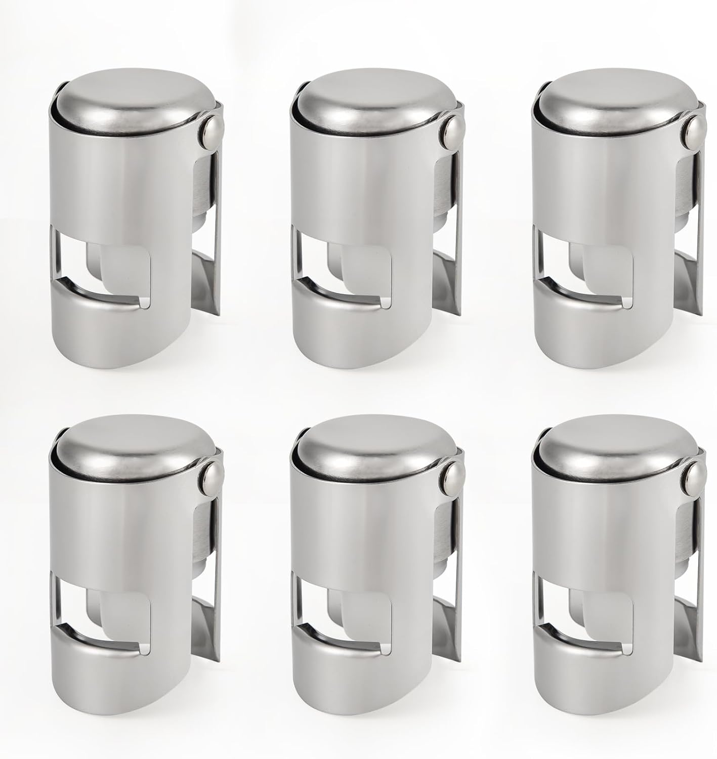 Pack of 6 Stainless Steel Champagne Stoppers, Prosecco, Sparkling Wine Bottle Stopper, Cork