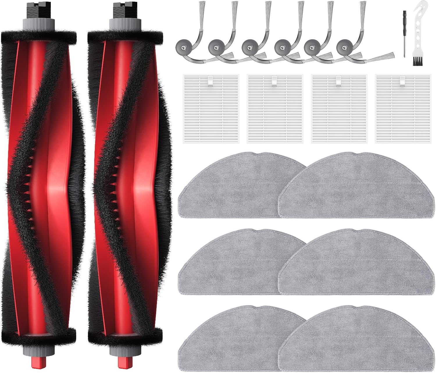 Replacement Parts Accessories Compatible with Roborock Q7 M5+/ Q7 M5/ Q7 L5/ Q7 L5+ Robot Vacuum Cleaner, 2 Roller Brushes, 6 Mop Pads, 6 Side Brush, 4 Filters, 1 Cleaning Brush & 1 screwdriver