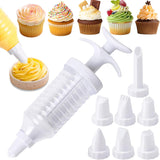 Cake Decorating Gun, Cupcake Icing Piping Kit, Cake Decorating Kit with 8 Piping Tips, Cupcake Injector/Decorating Icing Set, White