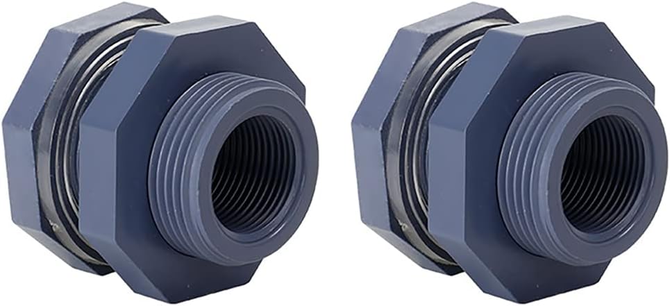 2 Pieces 3/4 Inch PVC Bulkhead Fitting for Water Barrel, Water Tank, Rain Barrels,NPT3/4 female thread(1 inch I.D.) PVC