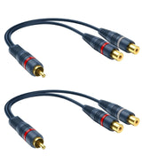 RCA Splitter 1 Male 2 Female 2 Pack, RCA Y Splitter Cable Audio Video Adapter Extension Cord 0.2m/8inch for Subwoofer Speakers
