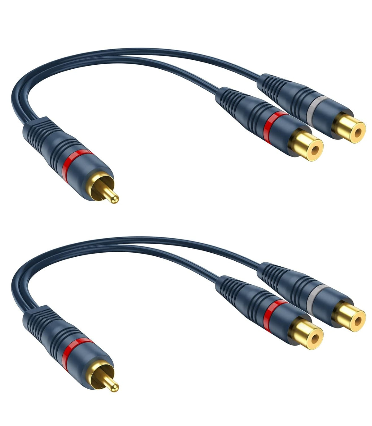 RCA Splitter 1 Male 2 Female 2 Pack, RCA Y Splitter Cable Audio Video Adapter Extension Cord 0.2m/8inch for Subwoofer Speakers