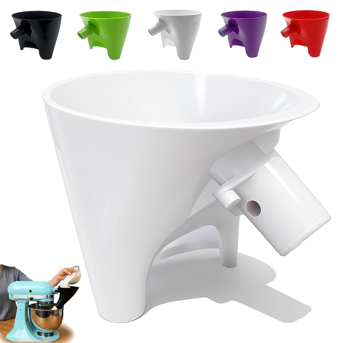 Funnel for Kitchen Aid Mixer, Kitchen Aid Accessories and Attachments, Pouring Chute for Kitchid Mixer, Fits Tilt-Head 4.5–5 Qt (KSM150), Durable Dishwasher-Safe Baking Tool