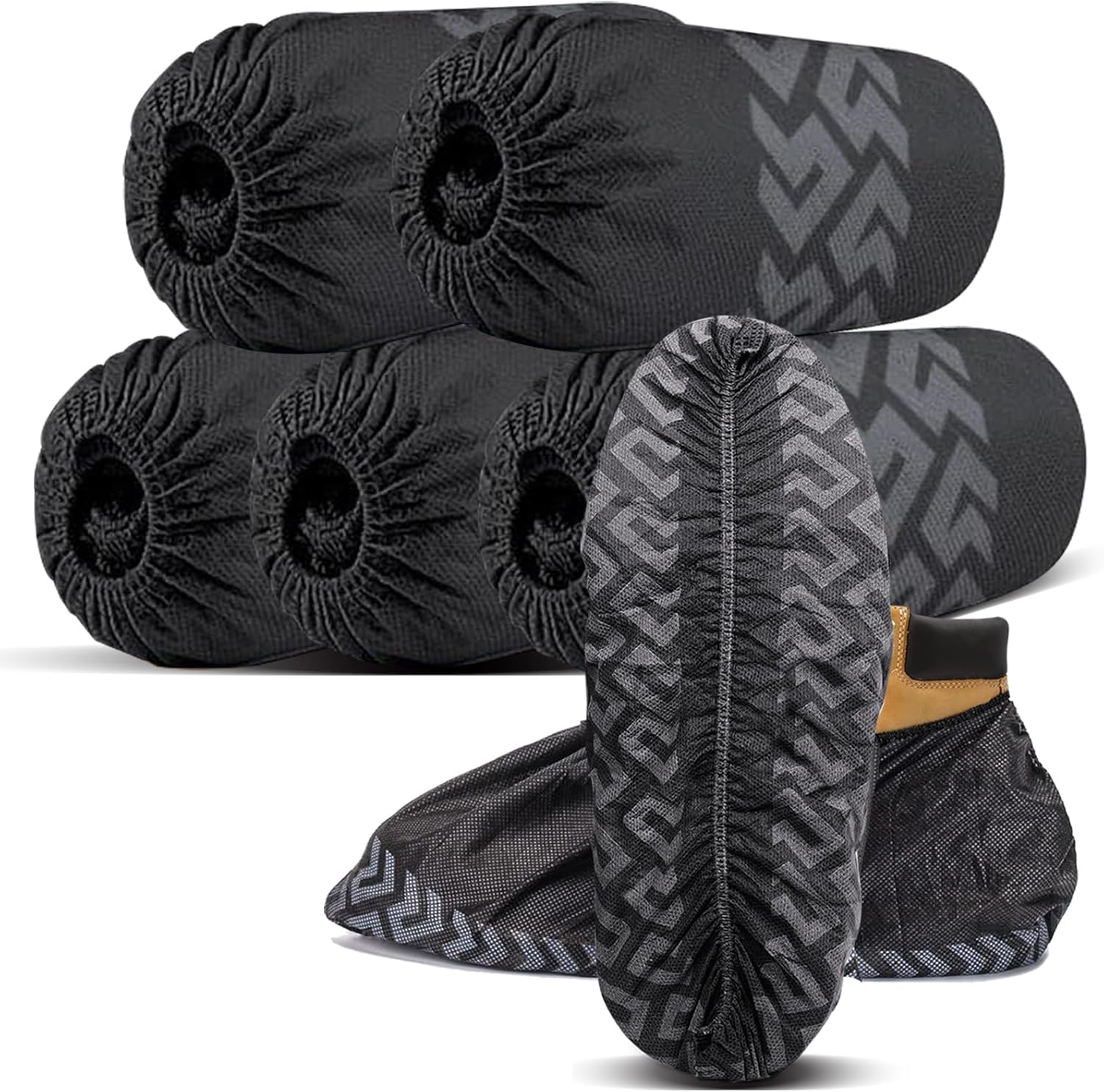 Shoe Covers Disposable 50 Pack (25 Pairs) - Durable, Non-Slip, Water Resistant, and Recyclable Boot Covers for Indoor and Outdoor Use - One Size Fits Most (Non-woven-Black)