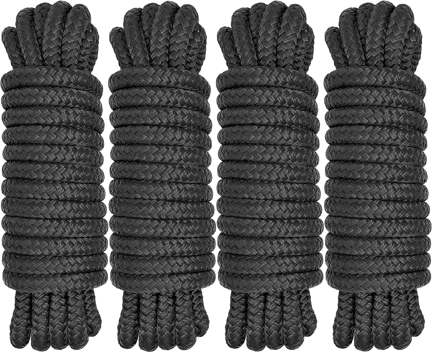 Boat Dock Lines 1/2" x 15' - Double Braided Nylon Boat Ropes for Docking with 12" Loop, Marine-Grade High Strength Boat Lines Dock Rope, Premium Marine Rope Mooring Lines, Easy Handling - 4 Pack,Black