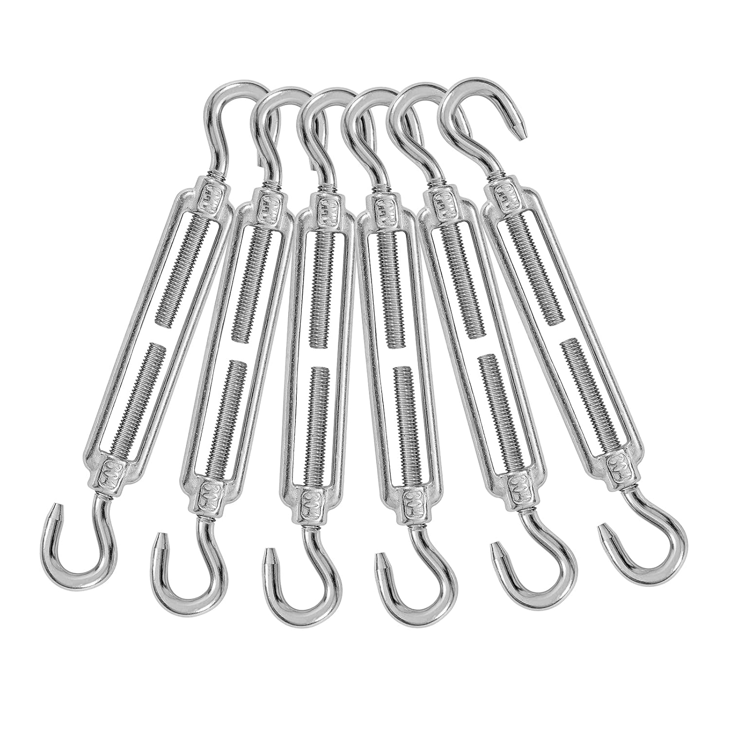 6PCS M6 Hook & Hook Turnbuckle 304 Stainless Steel Turnbuckle Wire Rope Tension Heavy Duty Turnbuckles for Cable Railing Wire Rope Hardware Kit (M6, Hook & Hook)