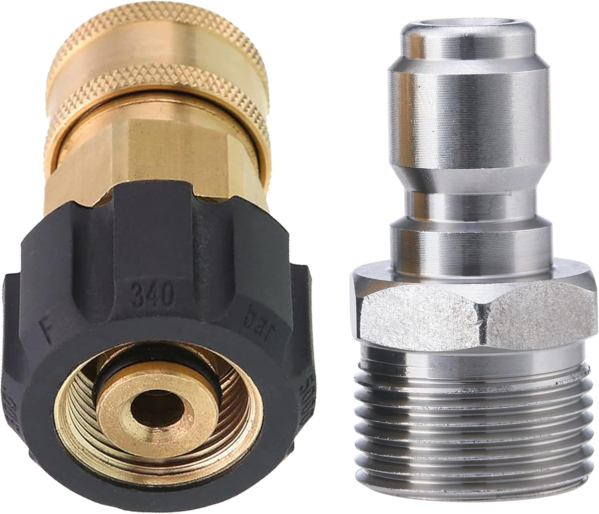 Pressure Washer Adapter, 3/8 Inch Quick Connect Kit, M22 14mm to M22 Metric Fitting, 5000 PSI