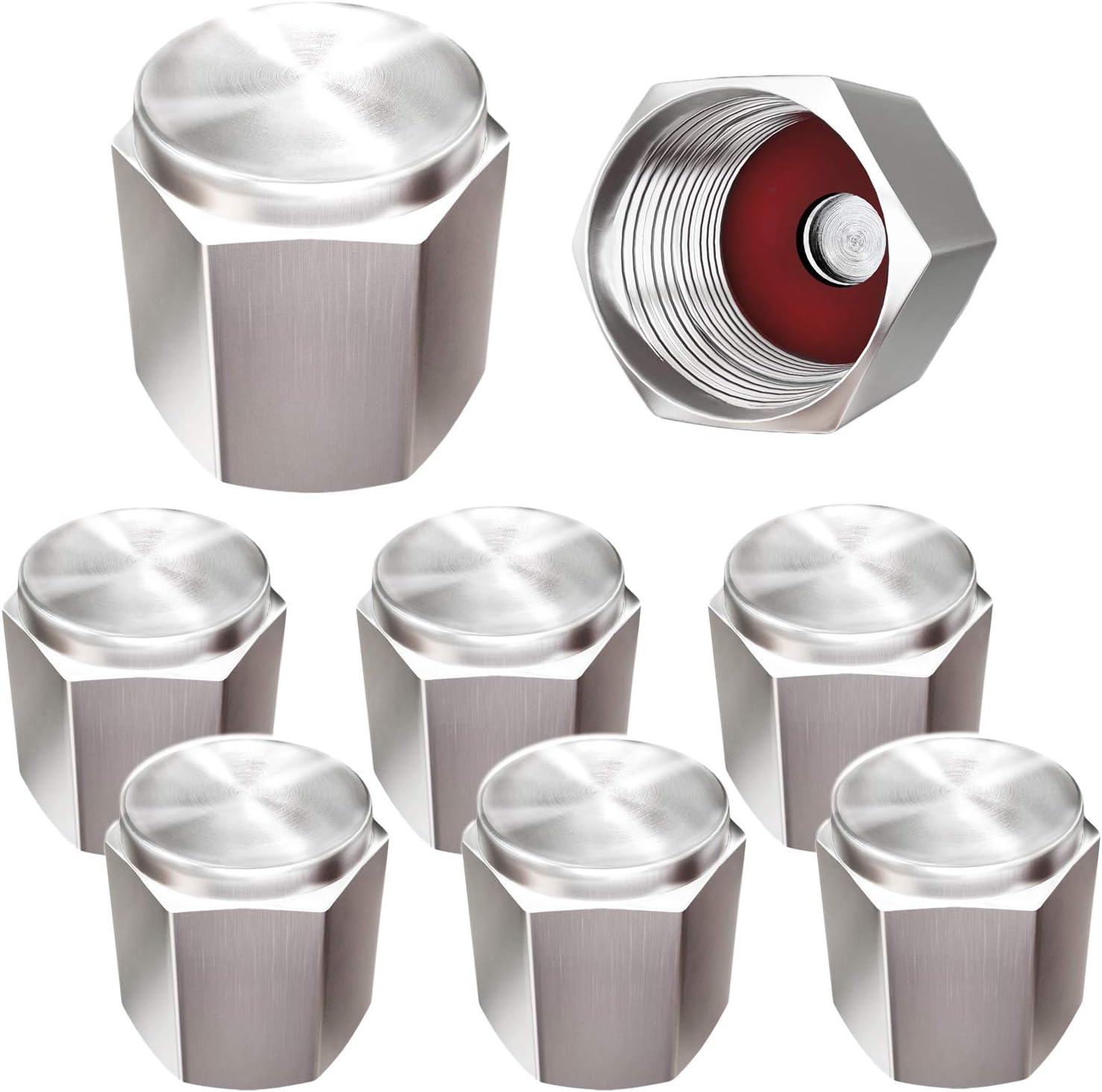 Brass (8 Pack) Tire Valve Caps Silver, Premium Metal Rubber Seal Tire Valve Stem Caps, Dust Proof Covers Universal fit for Cars, SUVs, Bike and Bicycle, Trucks, Motorcycles