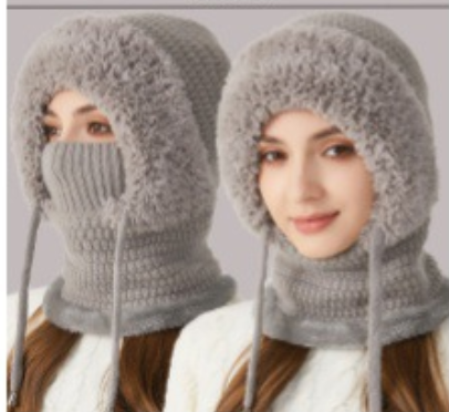 Winter Corn Velvet Hooded Scarf Mask Set - 3-in-1 Thermal Fleece Lined Balaclava for Extreme Cold - Windproof Face Cover for Skiing Cycling - Gray (2-Pack Same Color)