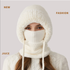 Winter Corn Velvet Hooded Scarf Mask Set - Thick Fleece Lined Knit Cap for Women - Warm Balaclava Neck Warmer for Extreme Cold - Off White