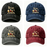 Washed Distressed Beer Print Baseball Cap - Vintage Cotton Adjustable Dad Hat for Men Women - Classic Curved Brim Sun Protection Outdoor Cap - Black + Navy + Gray + Wine Red (4-Pack)