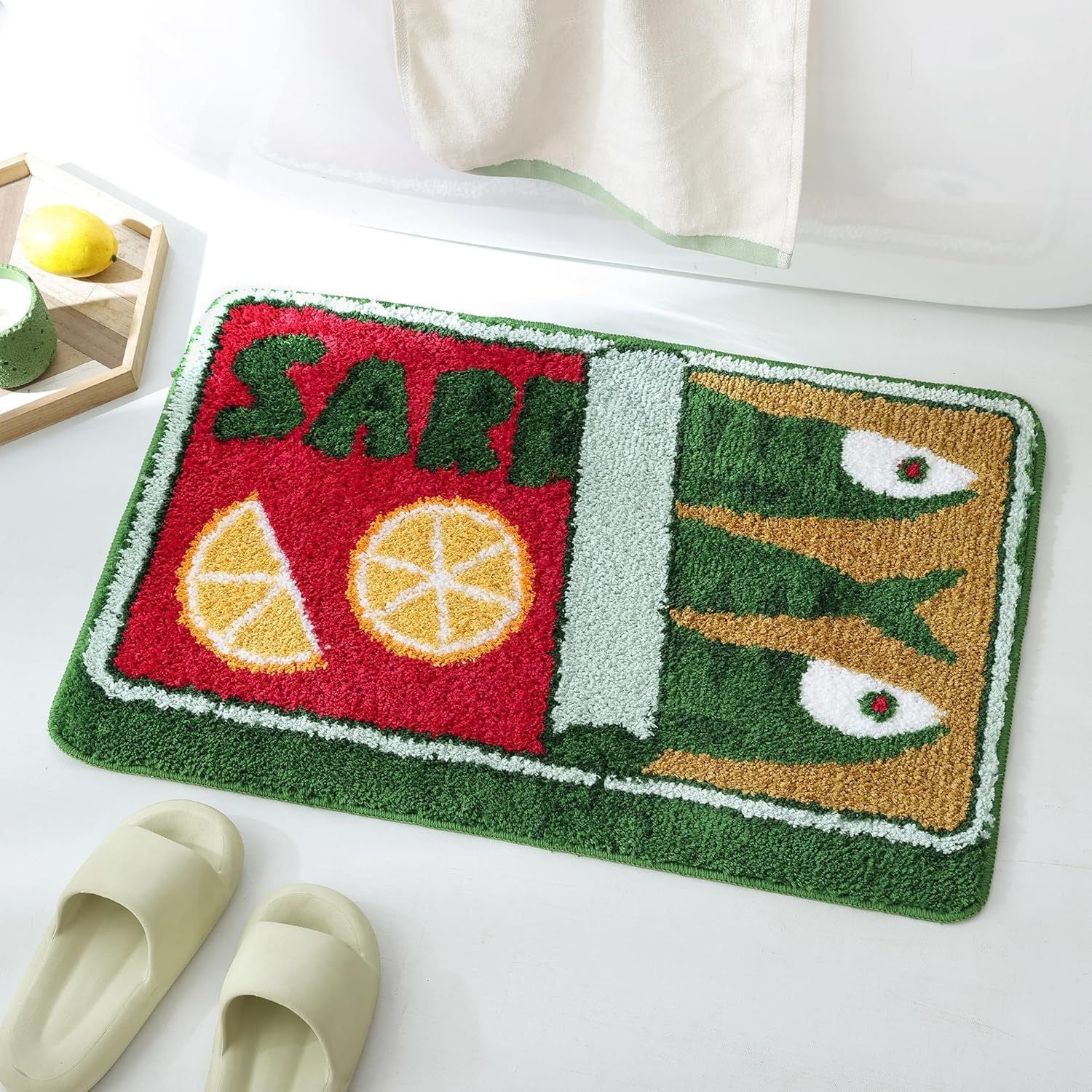Bathroom Tufted Velvet Bath Mat - Super Absorbent Non Slip Rug for Bathroom Kitchen Entrance - Soft Polyester Floor Mat for Shower Toilet - Vintage Green 50x80cm