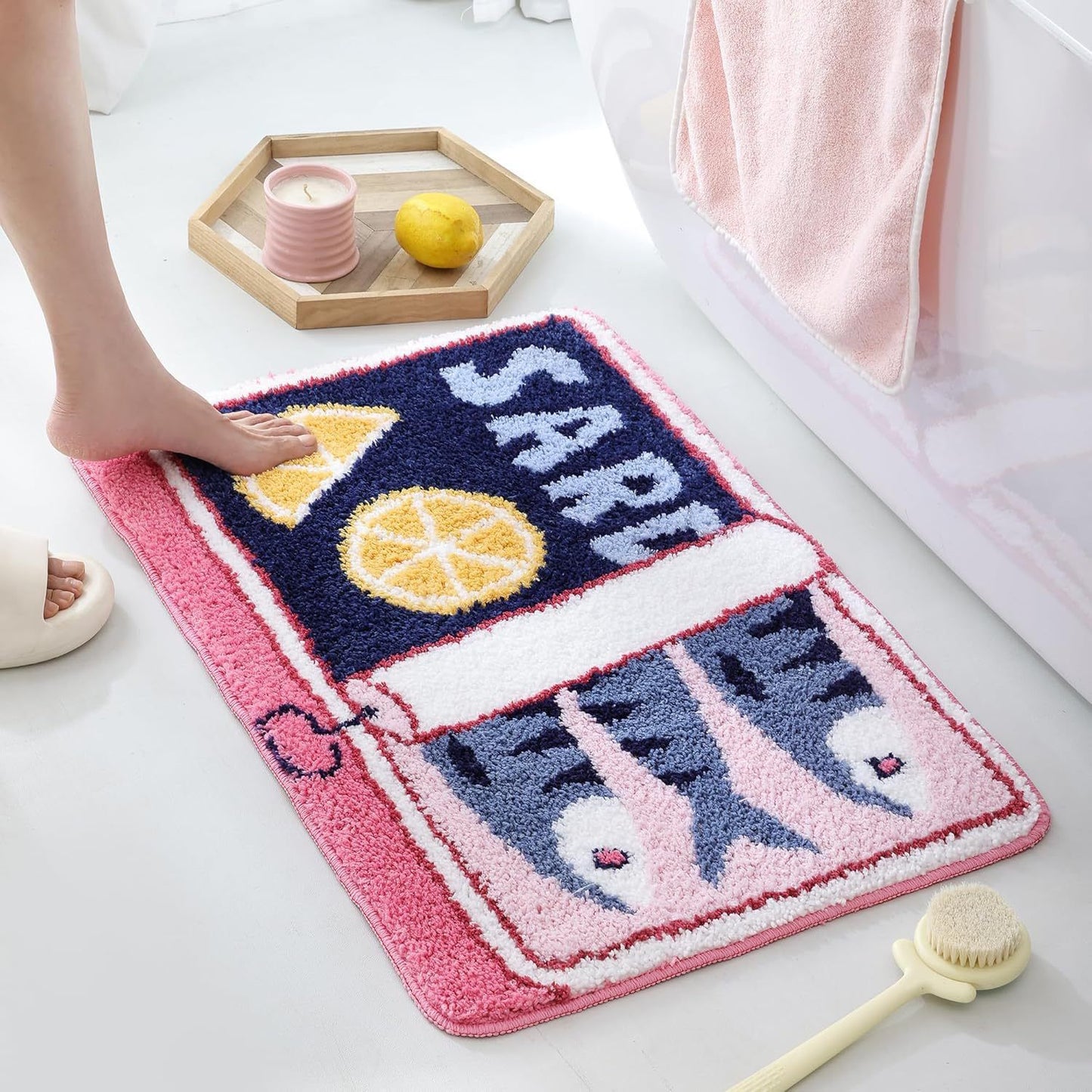 Bathroom Tufted Velvet Bath Mat - Super Absorbent Non Slip Rug for Bathroom Kitchen Entrance - Soft Polyester Floor Mat for Shower Toilet - Berry Pink 45x70cm