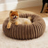 Calming Donut Pet Bed - Faux Rabbit Fur Soft Warm Round Cat Dog Bed - Plush Cozy Cuddler for Small Dogs Cats - Camel M 70cm