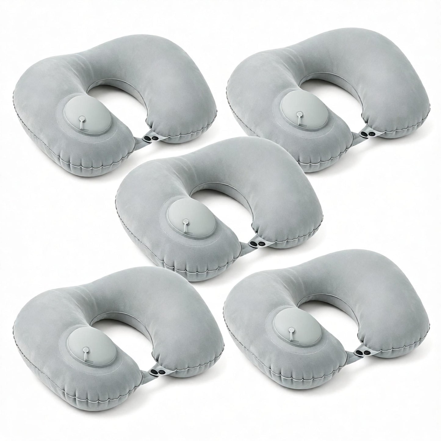 5-Pack Inflatable Travel Neck Pillow - Quick Press Self-Inflating Soft Velvet Support for Travel Airplane Office - Portable Foldable - Peacock Blue