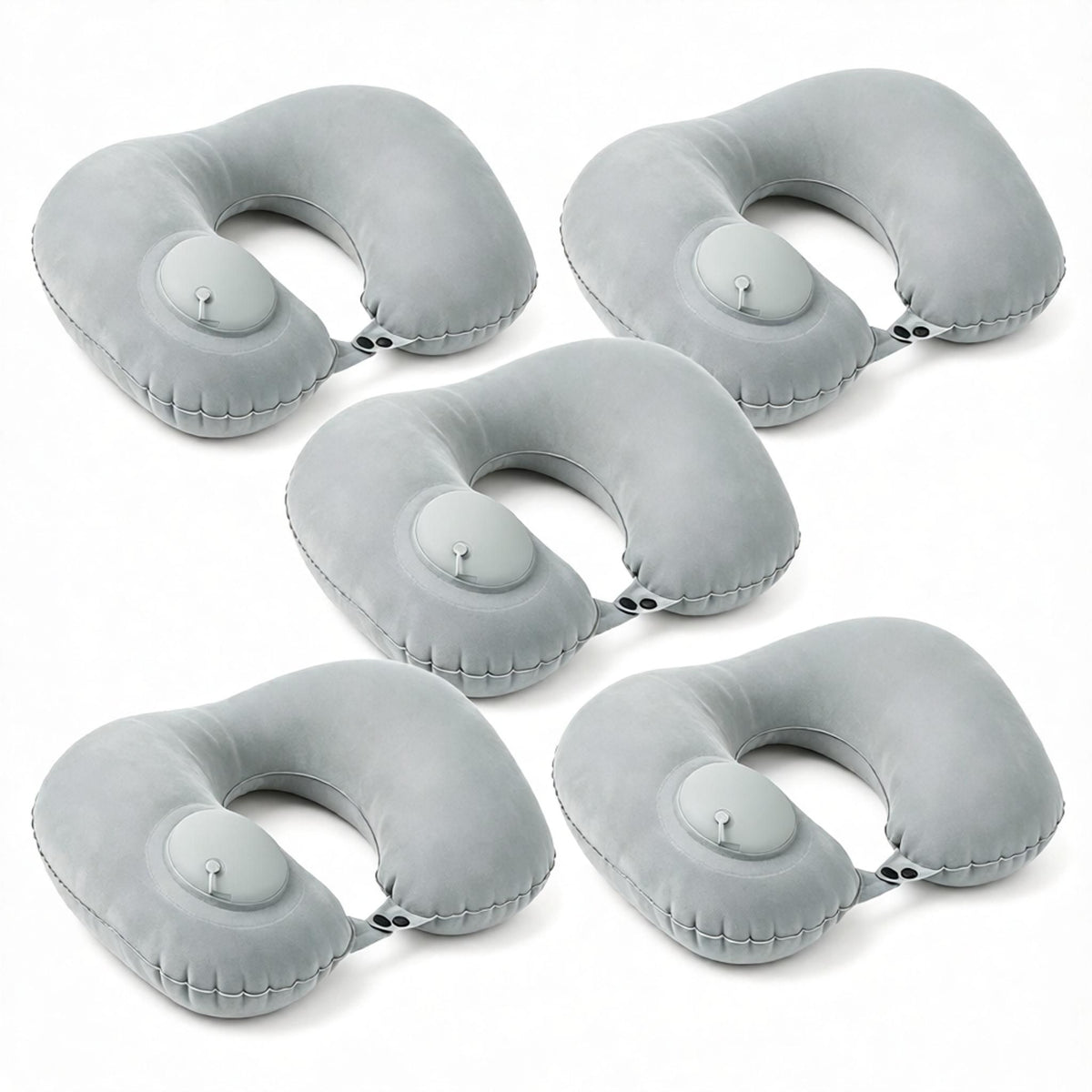5-Pack Inflatable Travel Neck Pillow - Quick Press Self-Inflating Soft Velvet Support for Travel Airplane Office - Portable Foldable - Peacock Blue