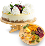 12 Inch Bamboo Cake Stand, One-Tier Wedding Cupcake Holder, Rustic Dessert Riser with Anti-Slip Pads, Pedestal Plate for Birthday, Tea Party, Baby Shower 