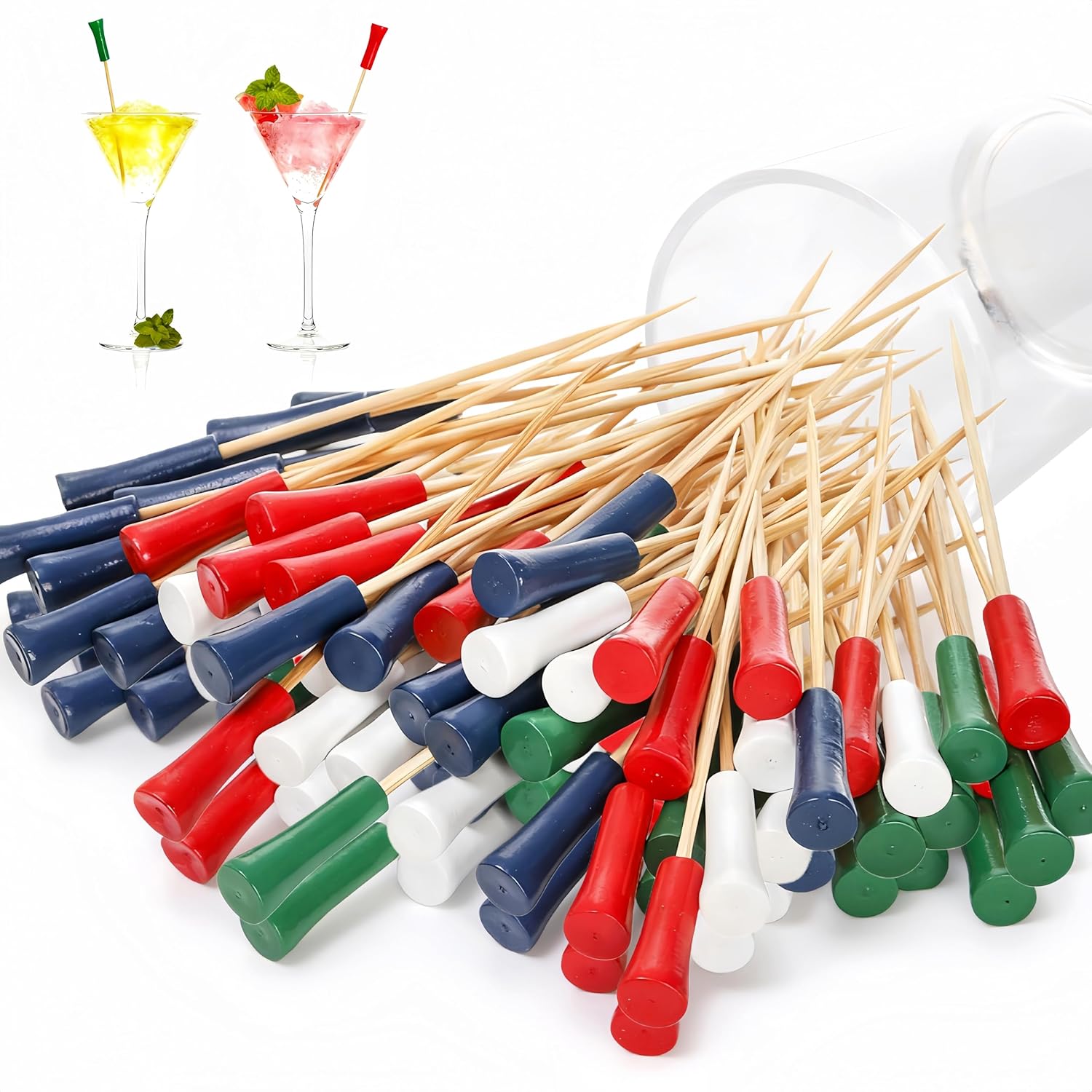 400 Pcs Golf Picks, 6" Cocktail Fruit Tee Toothpicks for Appetizers, Bamboo Themed Sandwich Skewers, End Charcuterie Stick Catered Events Buffet Party Decoration, Multicolor 