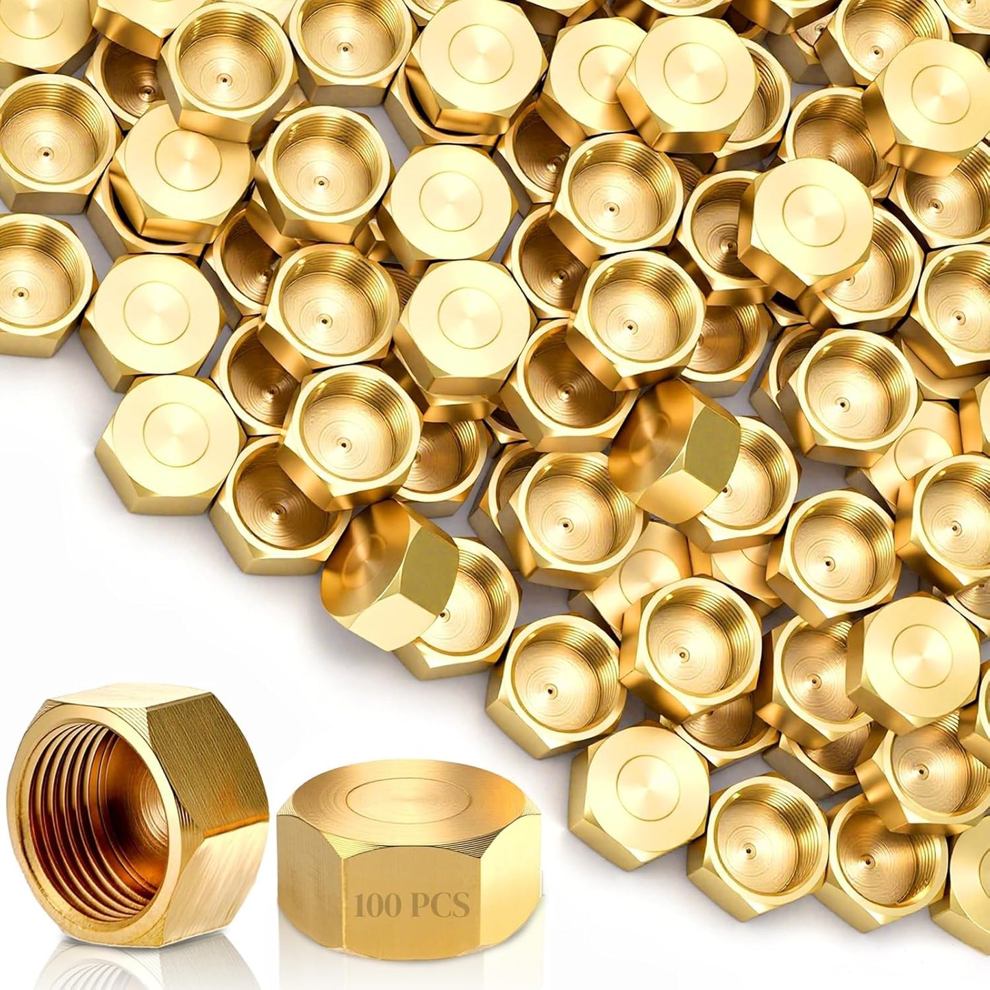 100 Pack Brass Compression Cap, Stop Value Caps, Drain Pipe Fittings for Hose Connector Nozzle Joints Outdoor Garden Water Air Line 