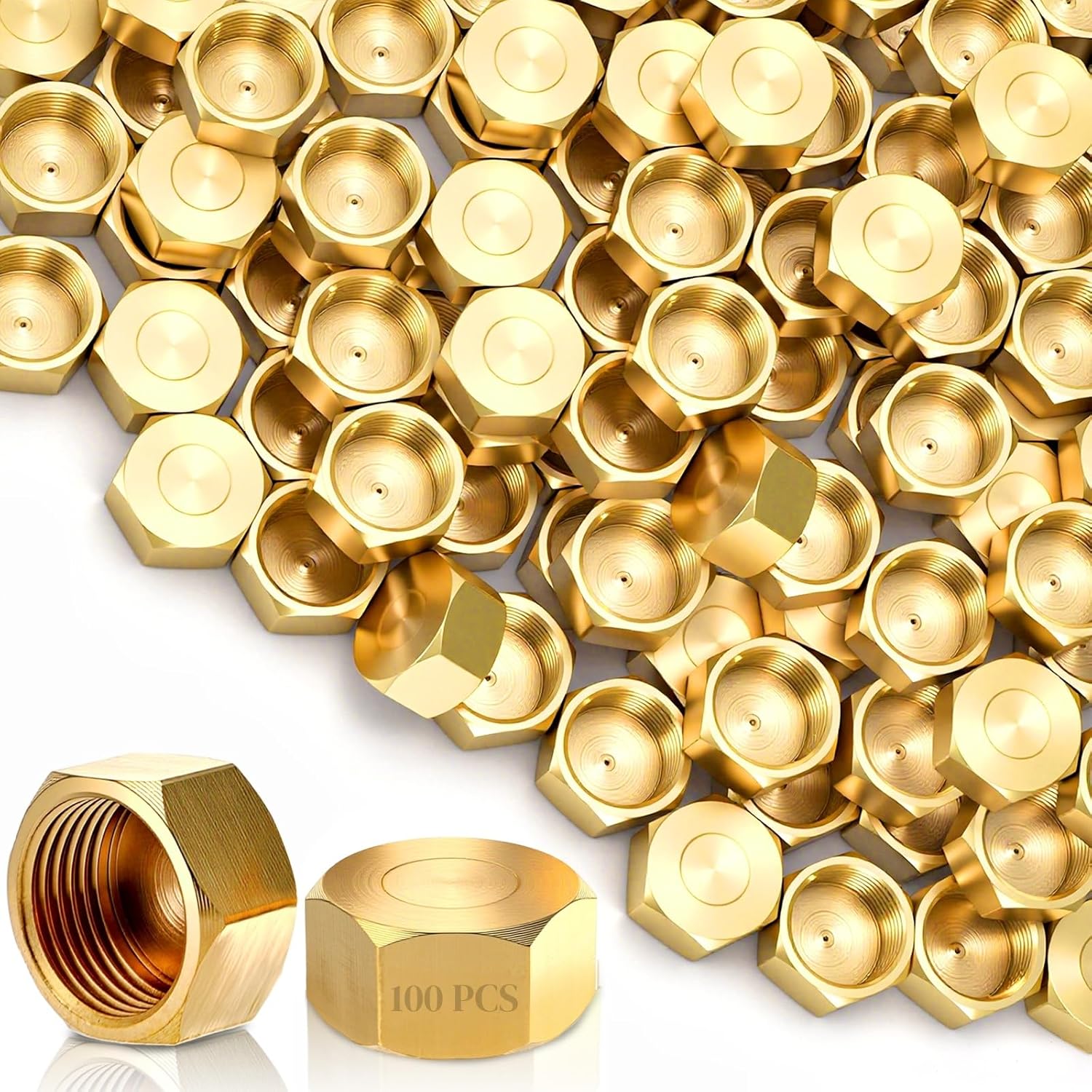 100 Pack Brass Compression Cap, Stop Value Caps, Drain Pipe Fittings for Hose Connector Nozzle Joints Outdoor Garden Water Air Line 