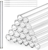 20 Pieces 12 In Glass Blowing Tubes, 12mm OD 8mm ID 2mm Thick Wall Borosilicate Pipe, Clear glass Bubble Tubing with 4 Cleaning Brush for Laboratory Experiment Art DIY 