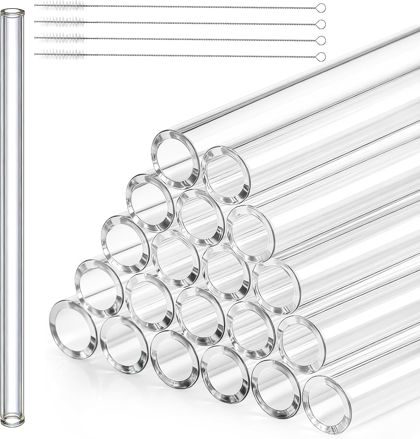 20 Pieces 12 In Glass Blowing Tubes, 12mm OD 8mm ID 2mm Thick Wall Borosilicate Pipe, Clear glass Bubble Tubing with 4 Cleaning Brush for Laboratory Experiment Art DIY 